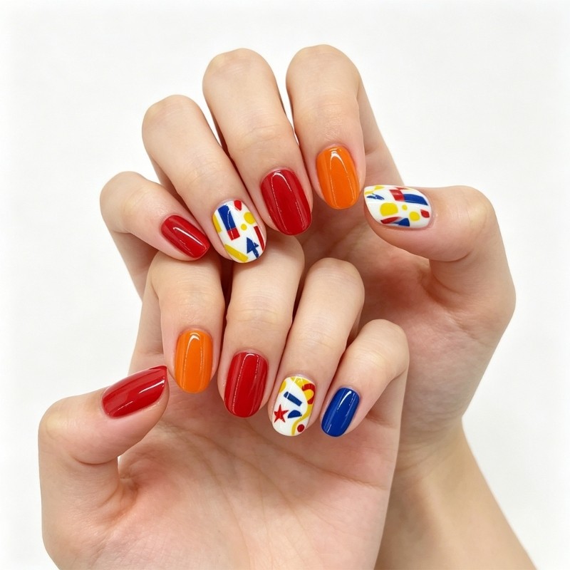 ABS Press On Nail Tips with Playful Geometric Color Artificial Nail