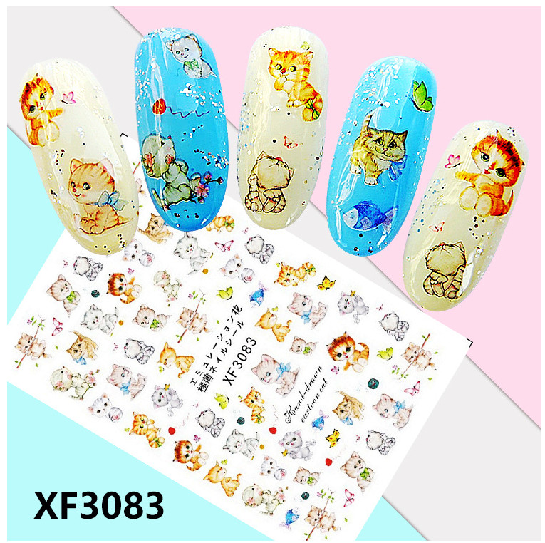 Nail Art Stickers Decals 12Pcs Flower Fruit Ladybirds Owl Cat Self-Adhesive NS34