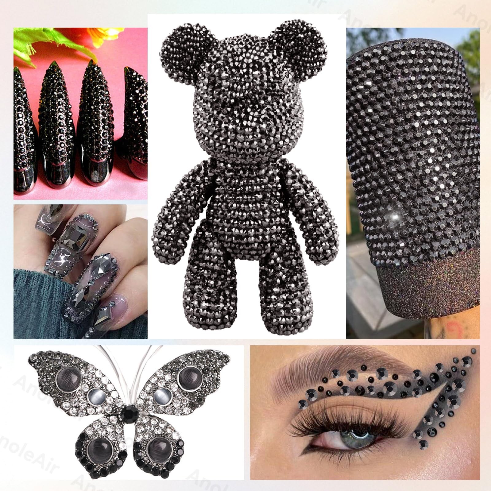 12000Pcs Black Silver Rhinestones for Bedazzling Kit, 2/3/4/5/6mm Mix Sizes J…