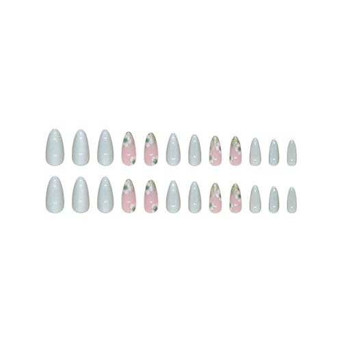 Press on Nails Medium Almond SWEKKE Magnetic French Fake Nails Green Full
