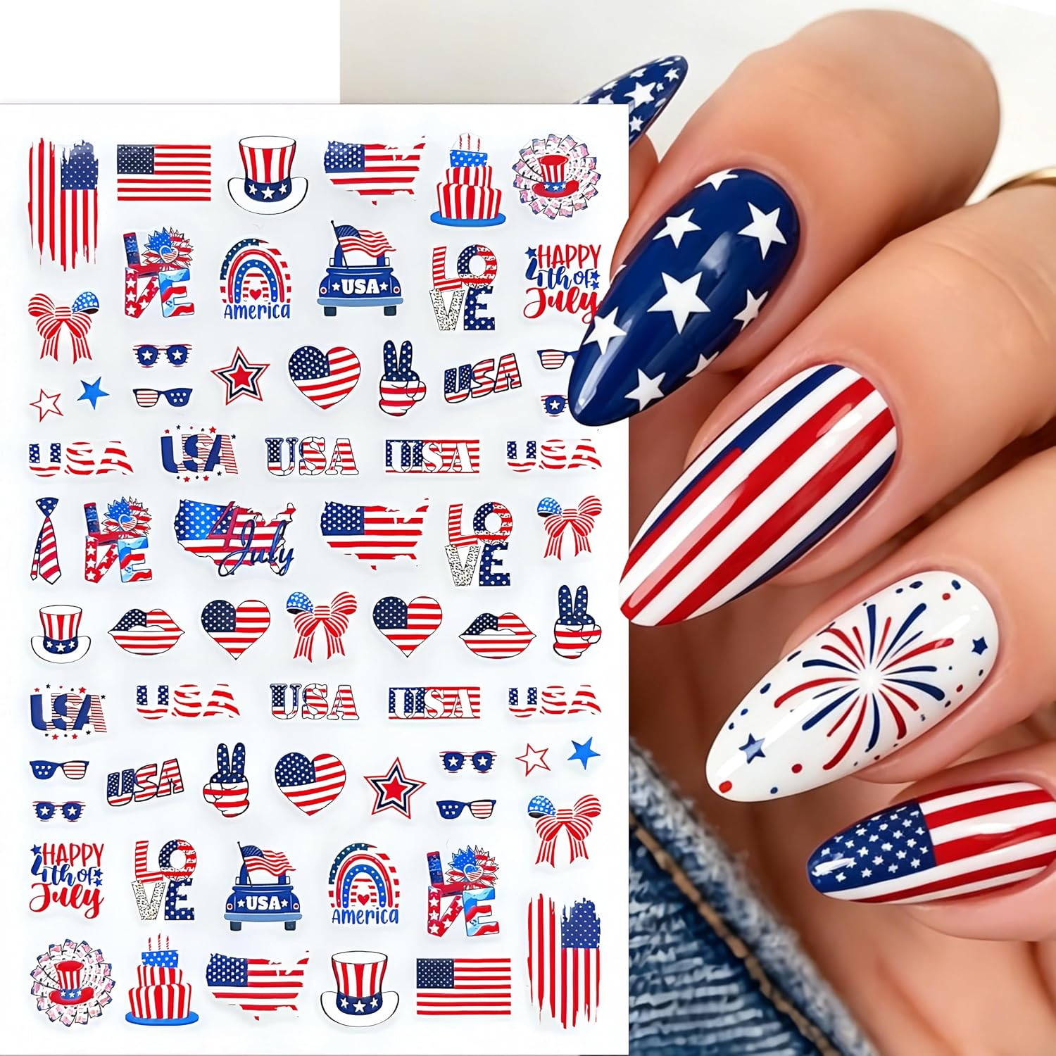 6 Sheets Happy 4Th of July Nail Stickers Independence Day American Flag Nail
