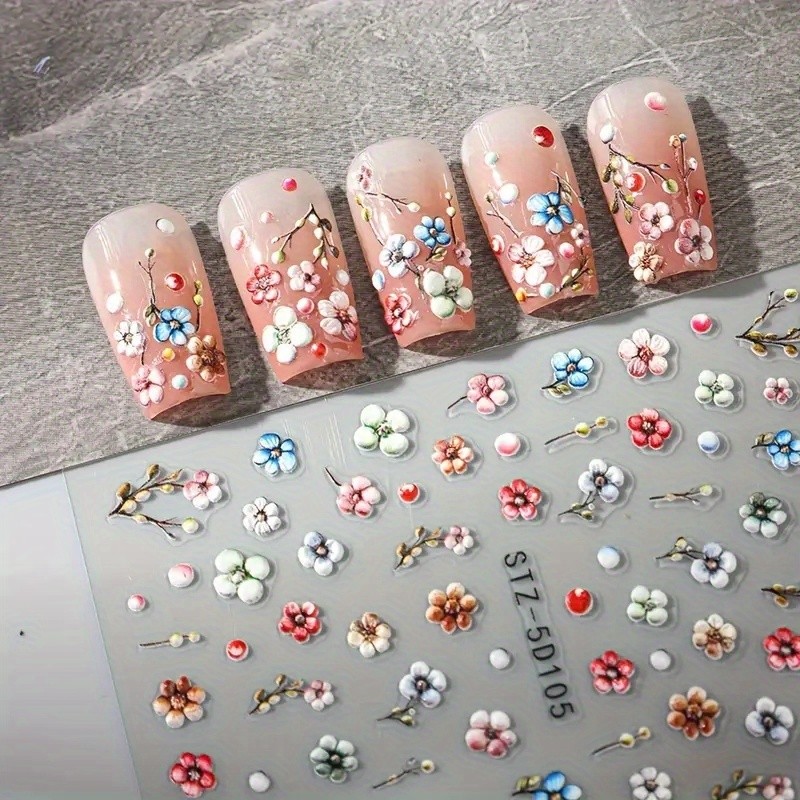 6PCS 5D Embossed Daisy Nail Stickers Shiny Self-Adhesive DIY Nail Glam Kit