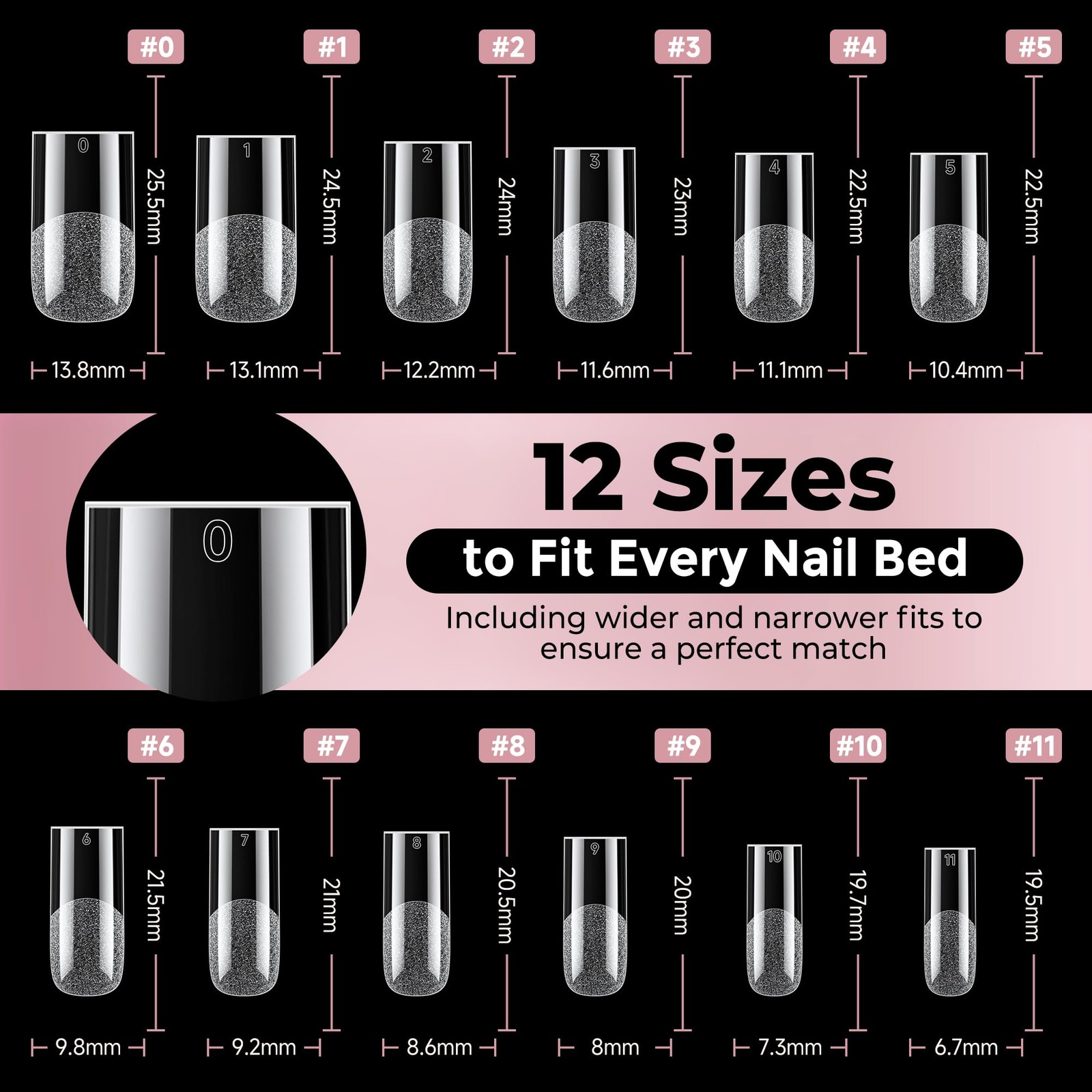 Luckyfairy Sharp Square Nail Tips, 240PCS Medium Square Press On Nail, 12 Siz…