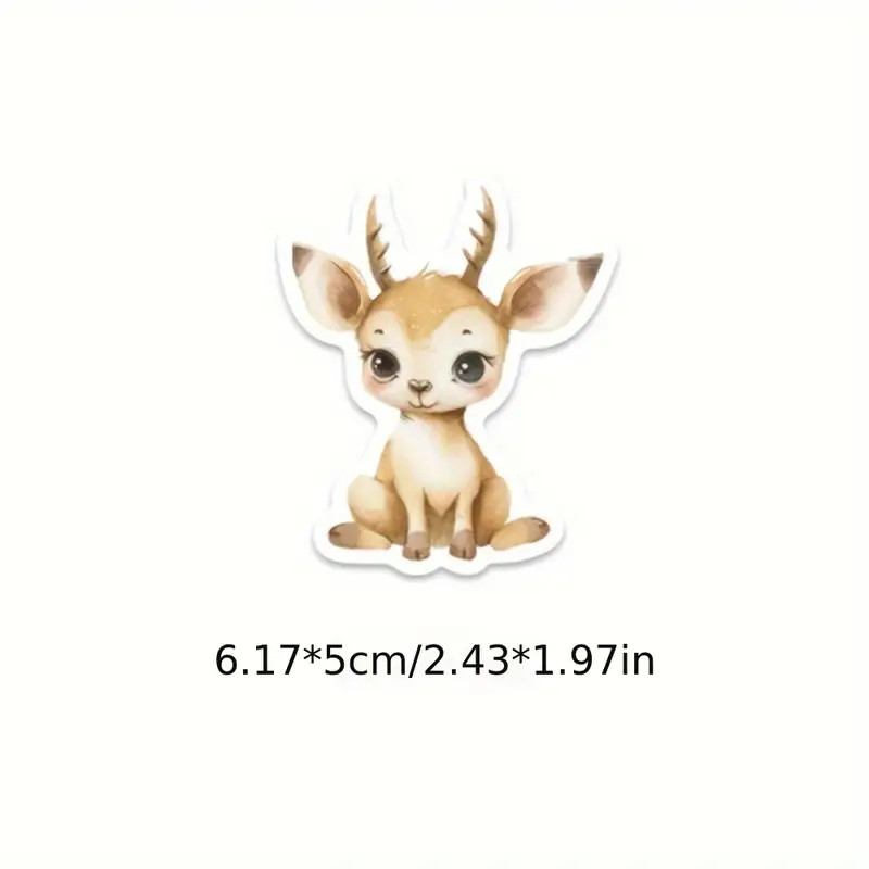 50PCS Watercolor Animals Cute Creative PVC Stickers, Cartoon Patterned