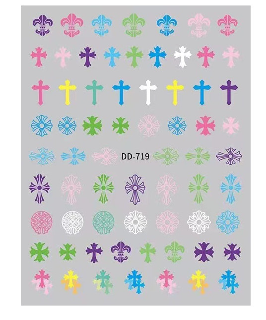 Nail art 3D Stickers Adhesive Decals White Black Transfers Christian Cross NS27