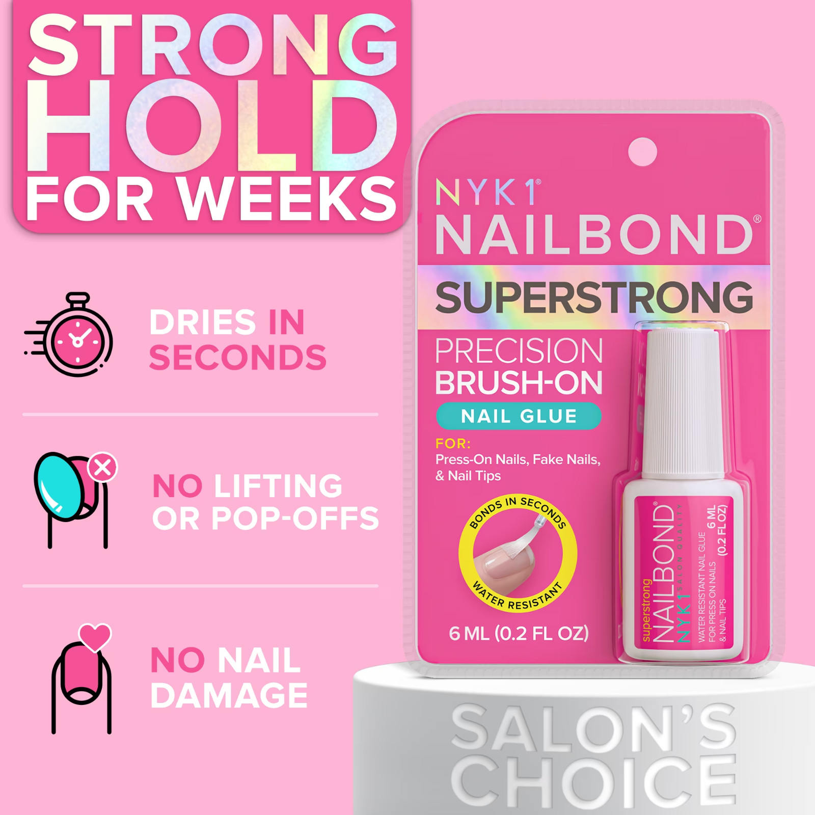 NYK1 NailBond Super Strong Brush On Nail Glue for Press On Nails 6ml 0.2 oz