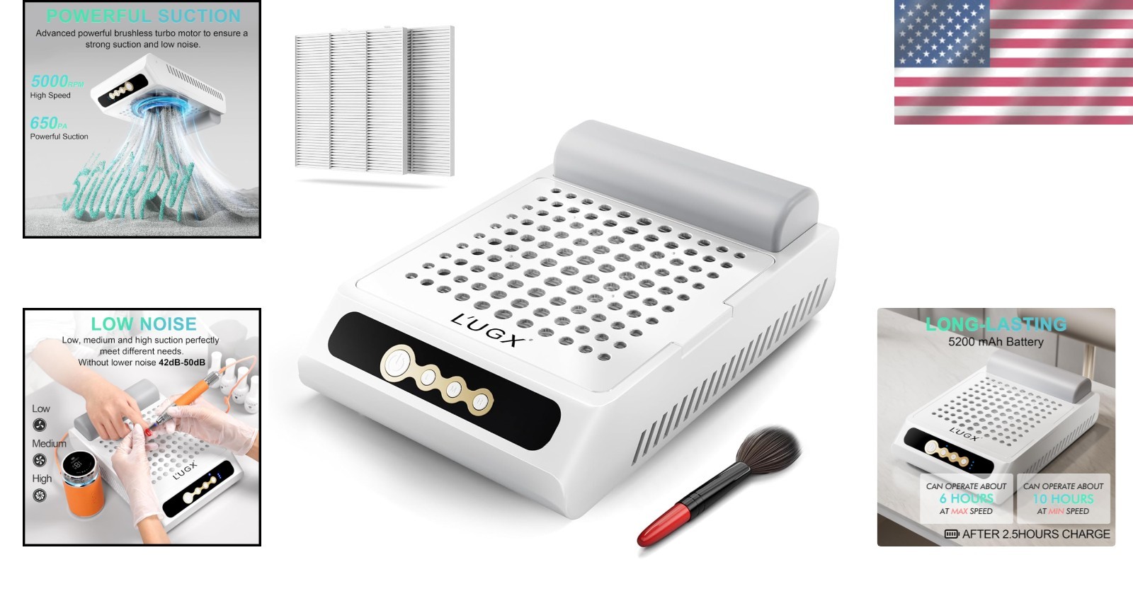 Portable Nail Dust Collector with Heat Dissipation & 2 Reusable Filters Included
