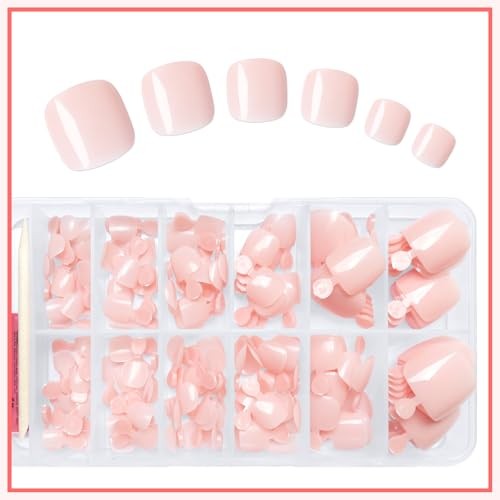 168pc Press on Toenails Nude Fake Toe Nails with Glue Adhesive Tabs, Nude Pink