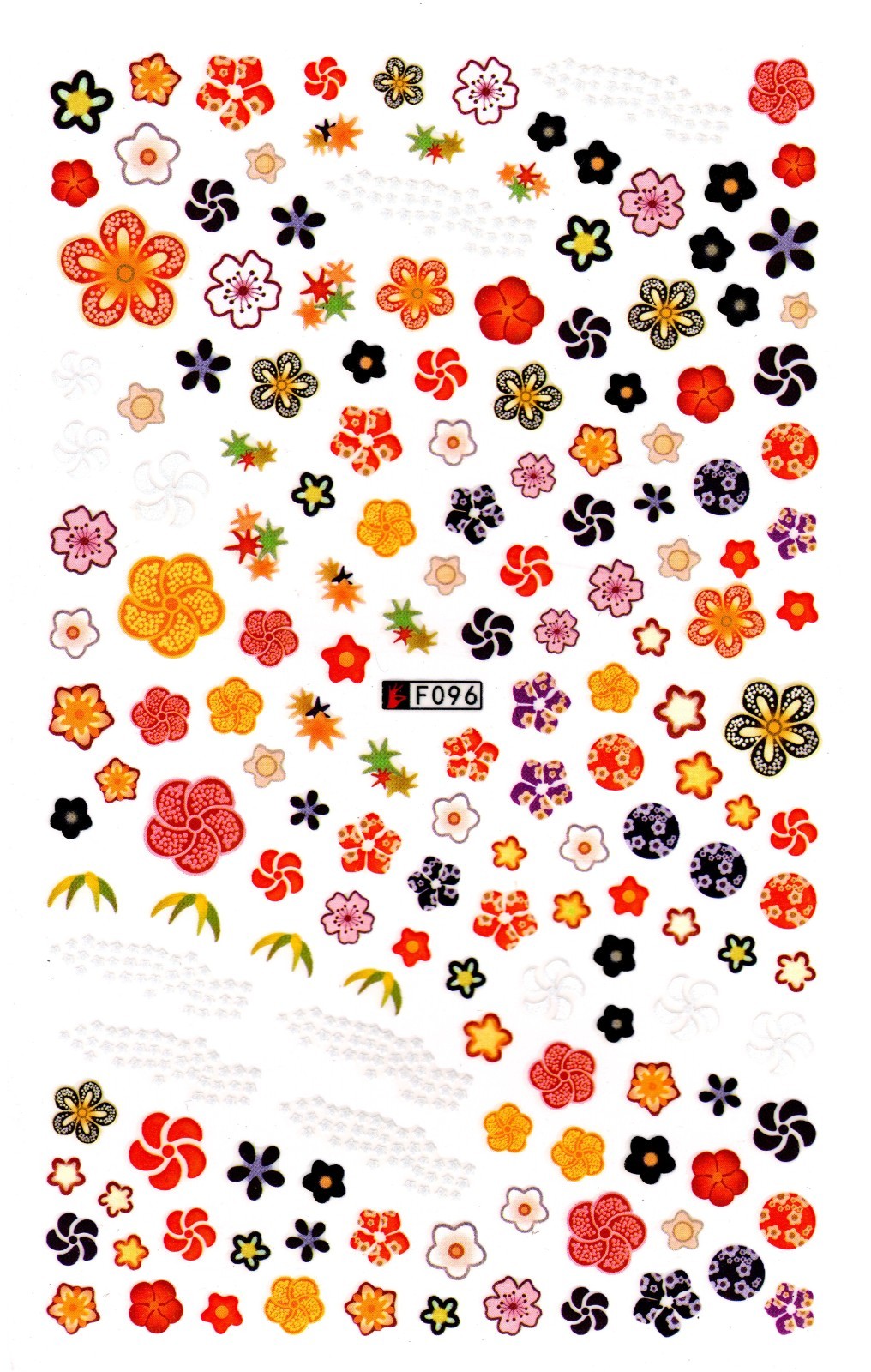 Nail Art 3D Decal Stickers pink orange purple white flowers F096