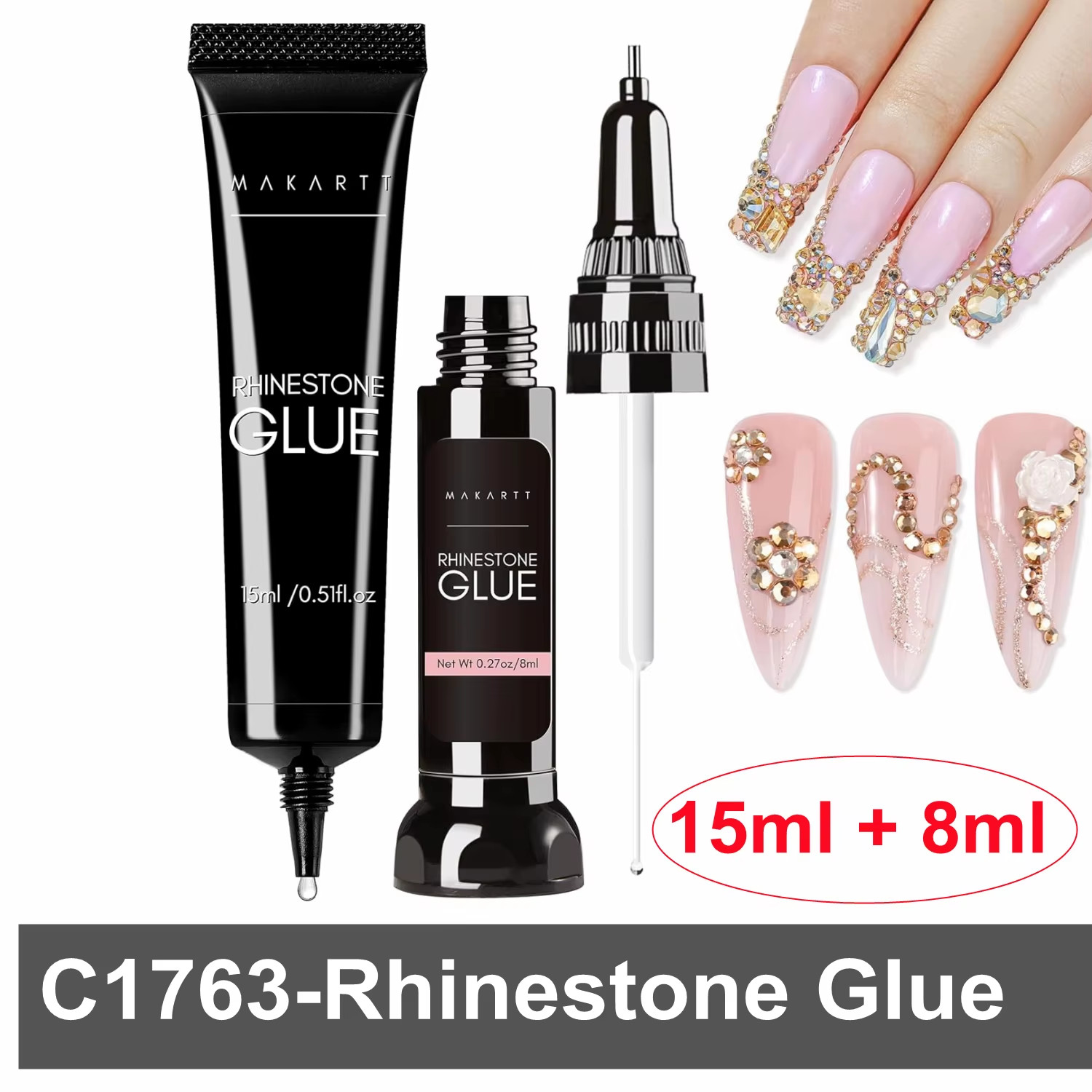 Nail Rhinestone Glue, Gel Nail Glue for Rhinestones for 3D Design Super Strong A