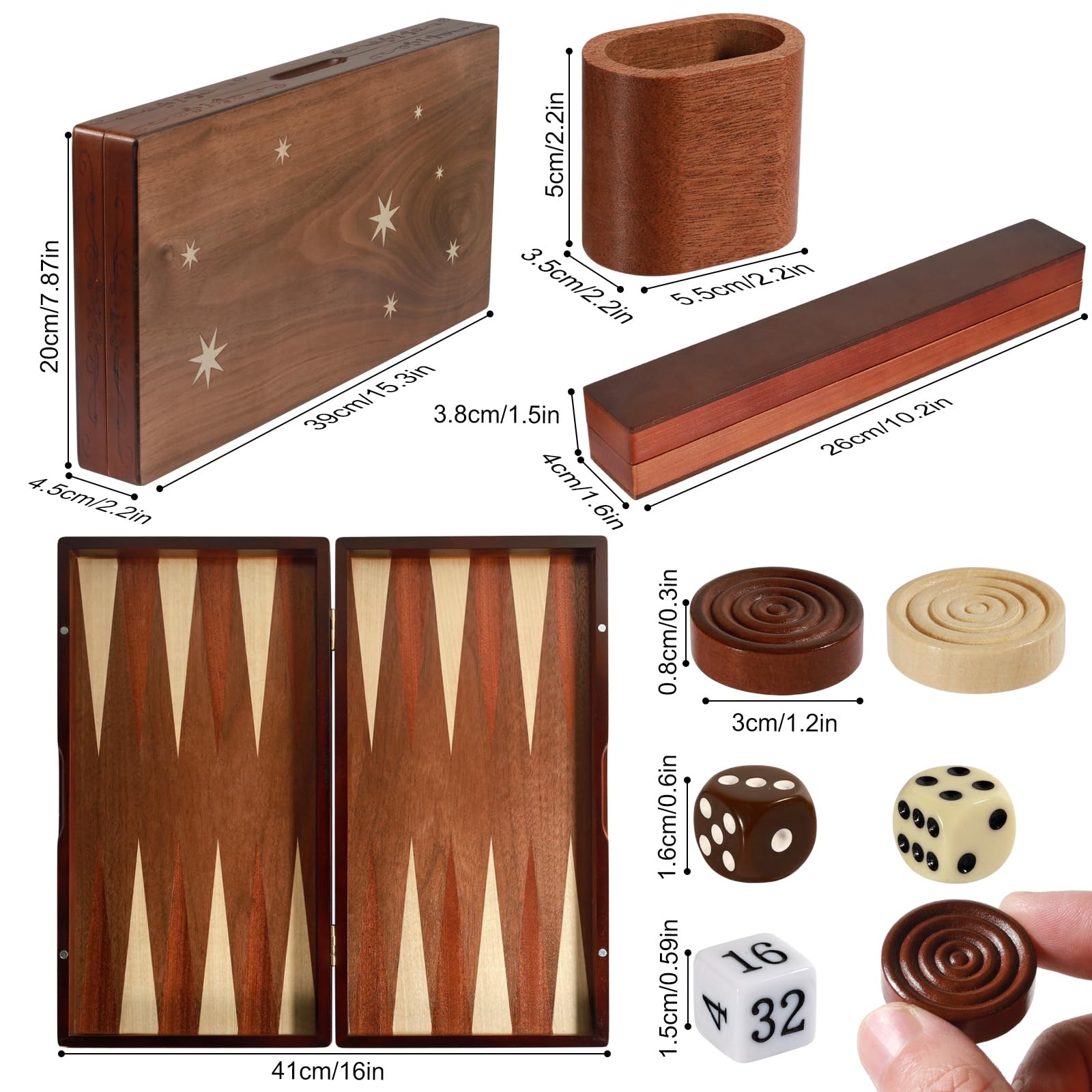 Handcrafted Wooden Backgammon Set – 16×15.3inch, 16 x 15.3 x 0.1 inches