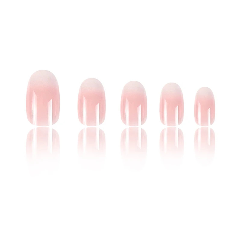24Pcs Short Oval Pink Gradient Press On Nails Glossy Full Cover False Nail Set