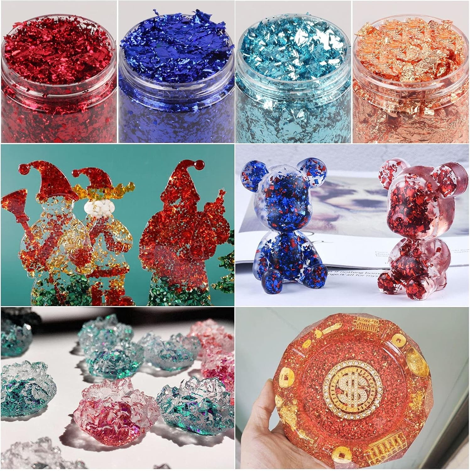 High-Quality Gold Foil Flakes – 12 Color Set for Crafts and Home Crafting