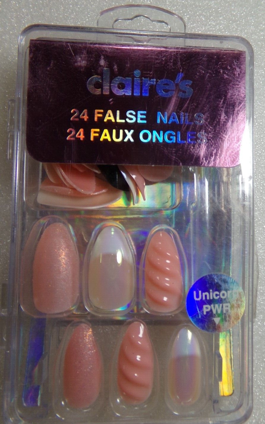 Claire’s Icing Nails Pink Unicorn Power GLUE ON Medium Stiletto