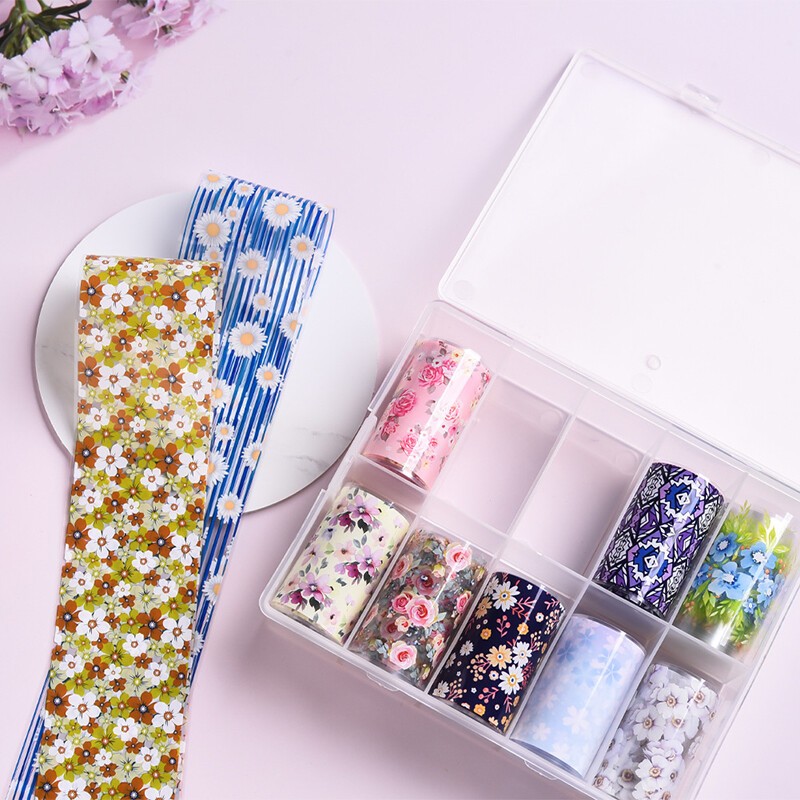 10Rolls Holographic Nails Art Transfer Foil Stickers Flower Star AB Paper Wrap✔