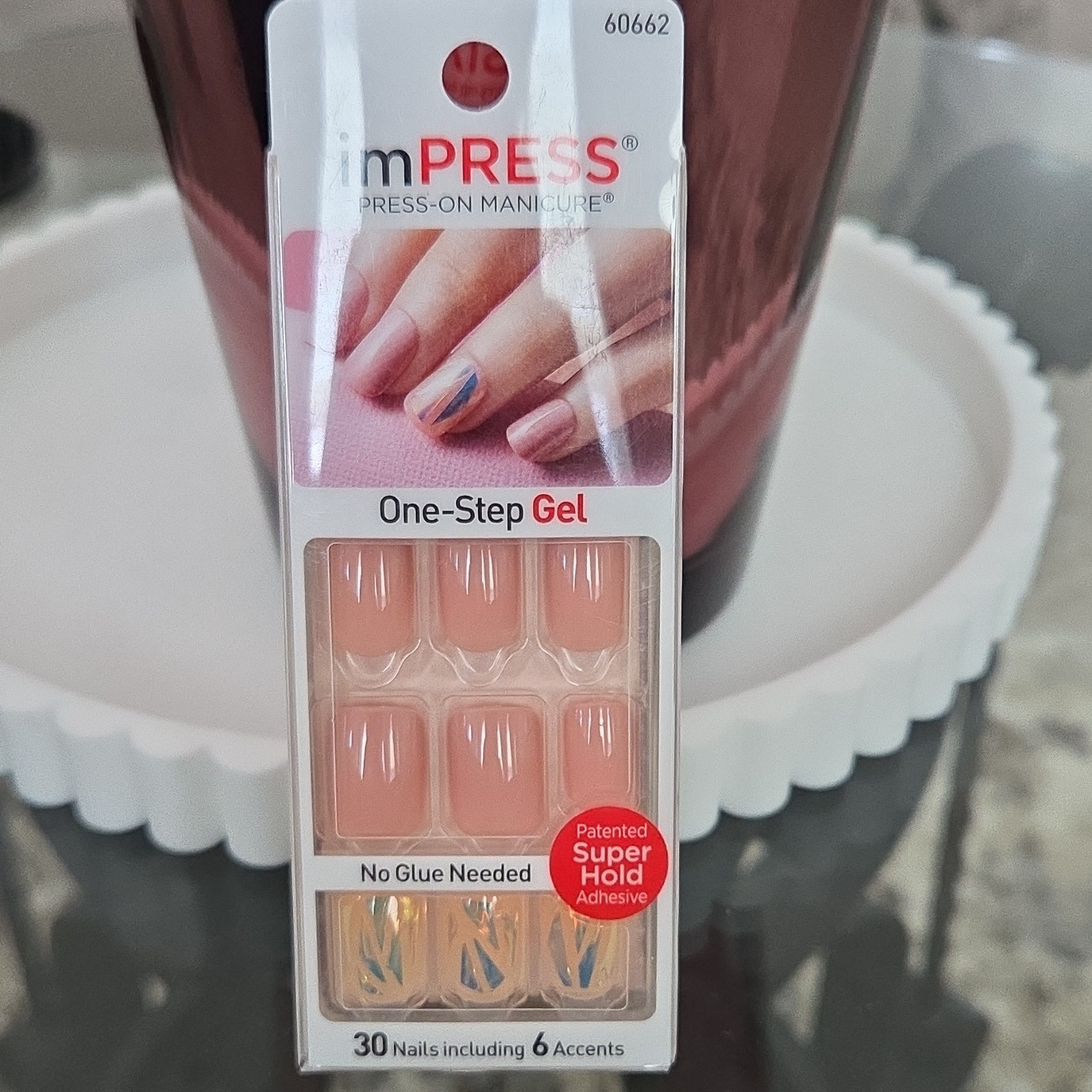 imPRESS Press-On Nails Set, Beige Multicolor Shiny Square Gel, 60662, Full Cover