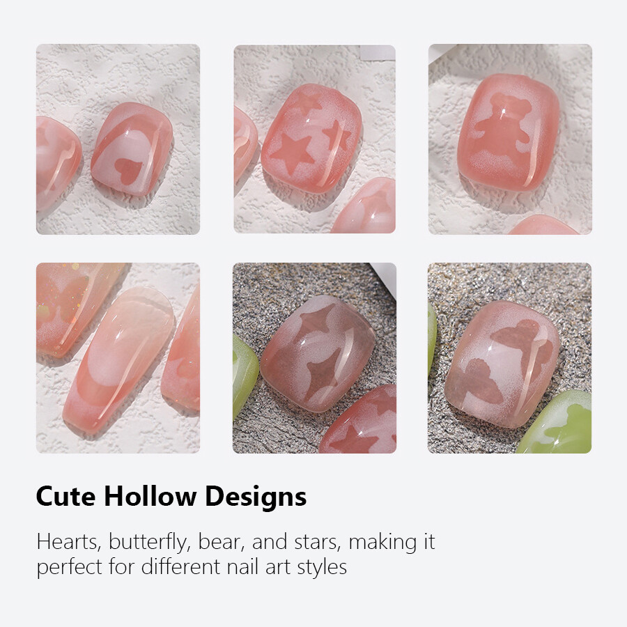 6Pcs Set Nail Art Airbrush Stencils, Spray Templates, Cute Hollow Nail Stickers