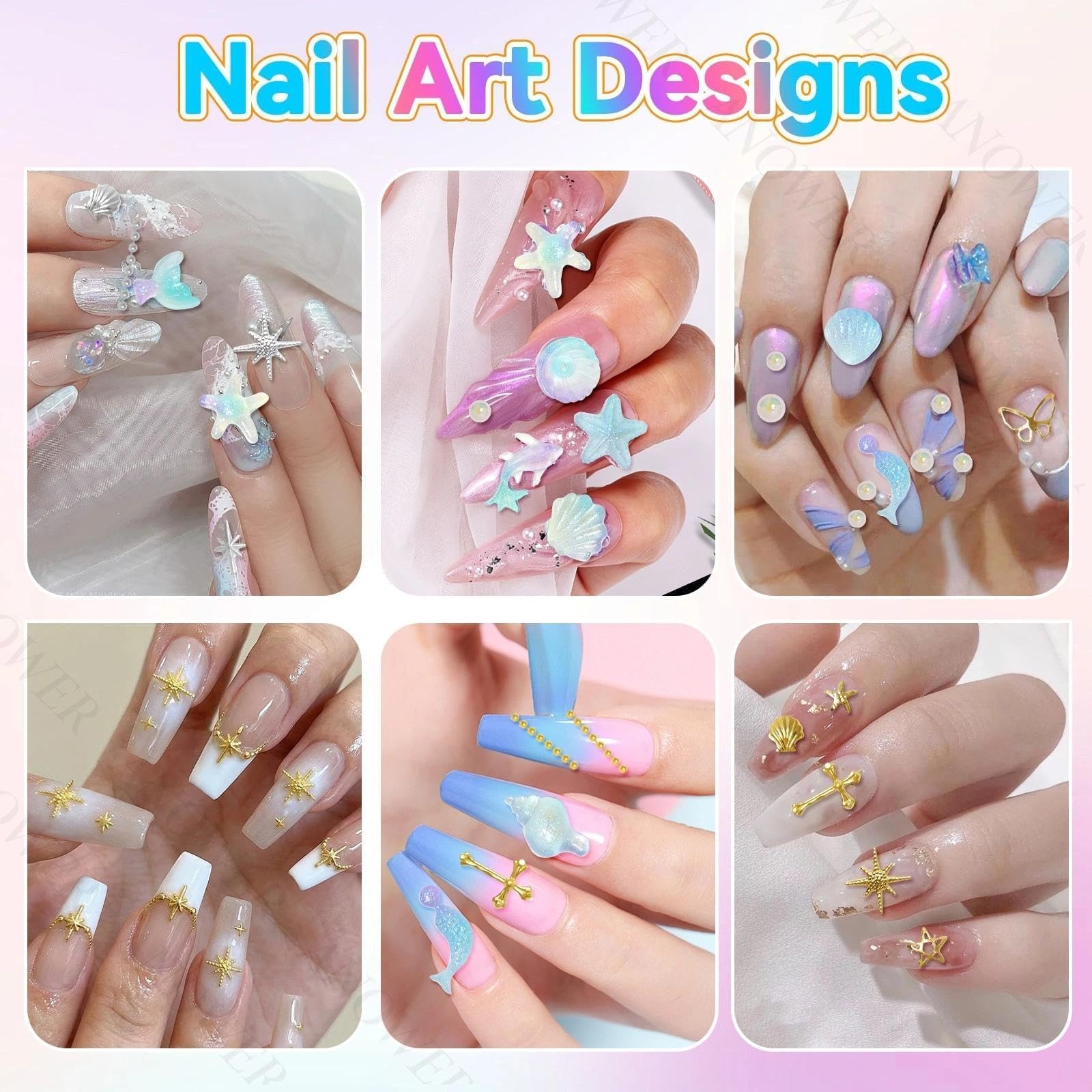 3 Boxes Nail Art Charms Kit, Ocean Series Seashells Nail Charms, Glass Flatba…