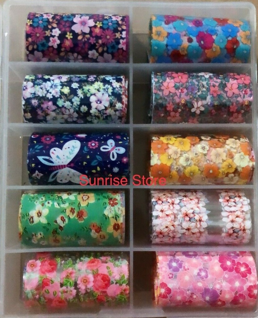10 pcs Nail Art Transfer Foil Sticker Flower Butterfly Floral Decals Nail Foil