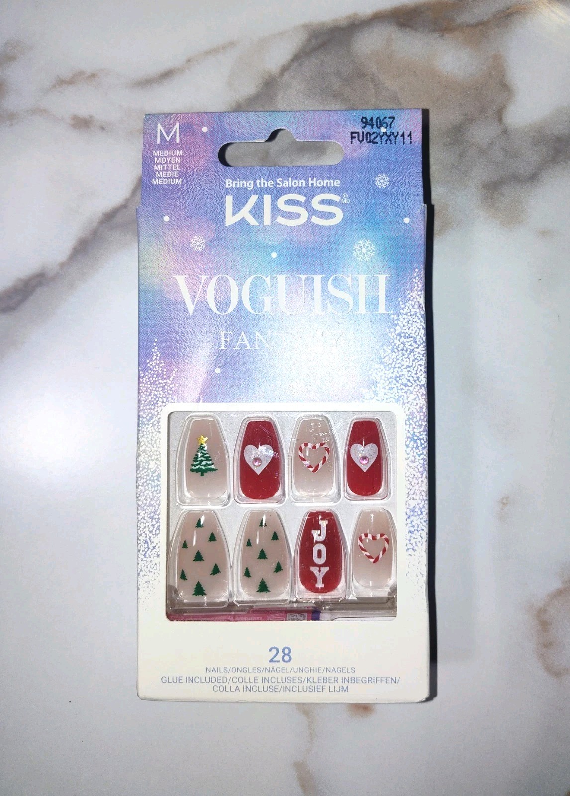 Kiss Voguish Fantasy Holiday Manicure Glue-On Nails Candycane Hearts JOY Festive