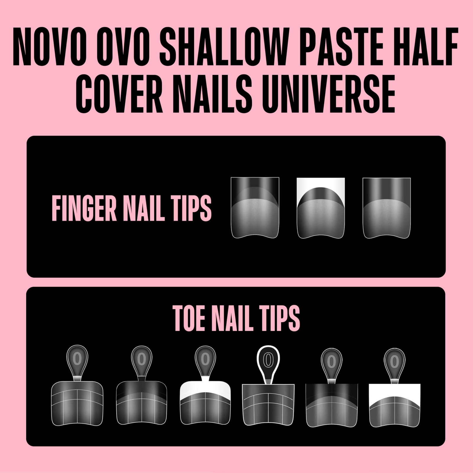 NOVO OVO Black French Tip Nail Tips Short Square 224 Pcs