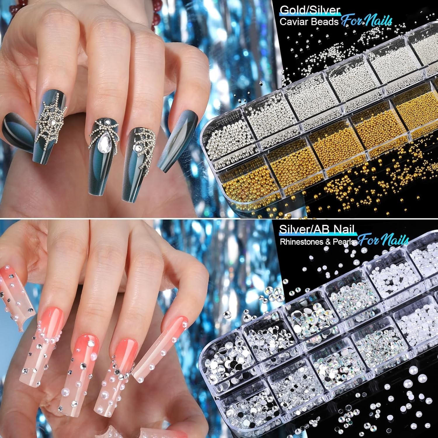 Nail Art Kit 8 Boxes Nails Gems Pearls Charms Stickers Rhinestones Accessories