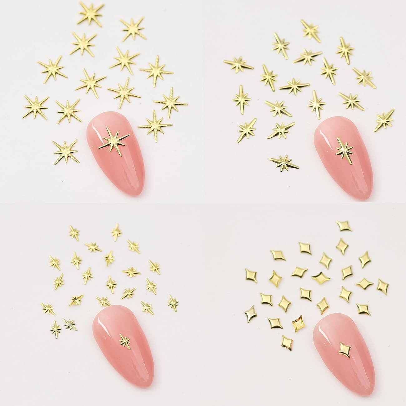 200Pcs Star Nail Charms for Nails Art 3D Gold Star Nail Charms Metallic Studs Rh