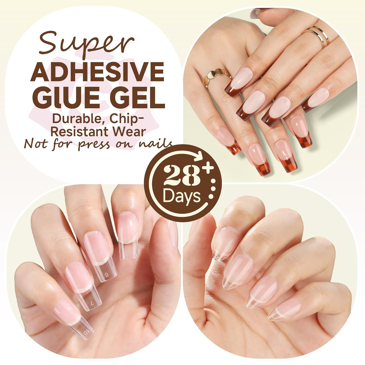 6 in 1 Gel Nail Glue for Clear Acrylic Nails Tips, 15Ml U V Nail Glue Long Lasti
