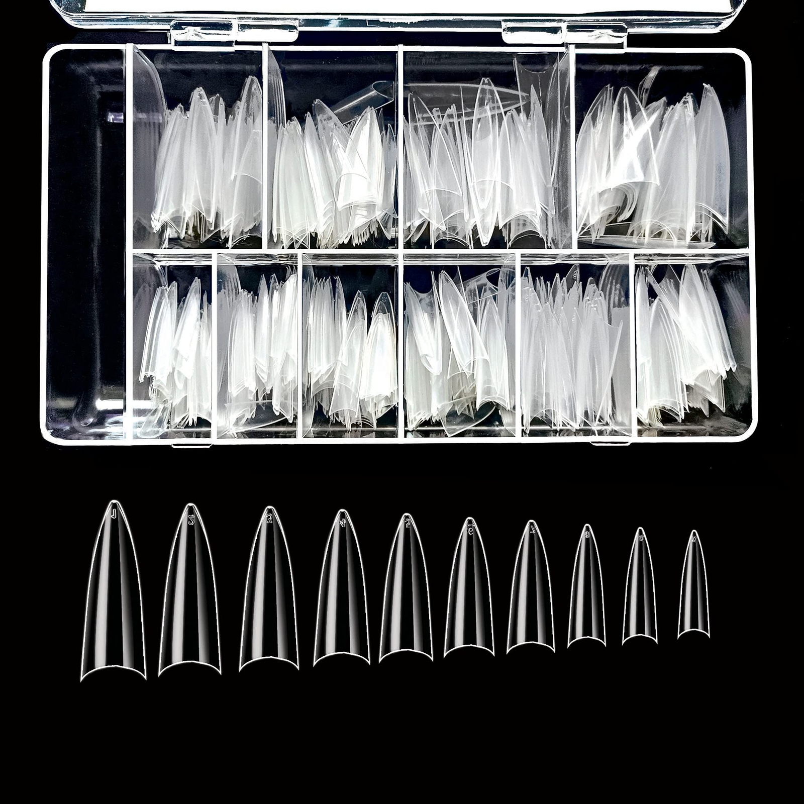 BeYou Clear Long Stiletto 500 Professional Nail Tips 28512 for Nail Salons