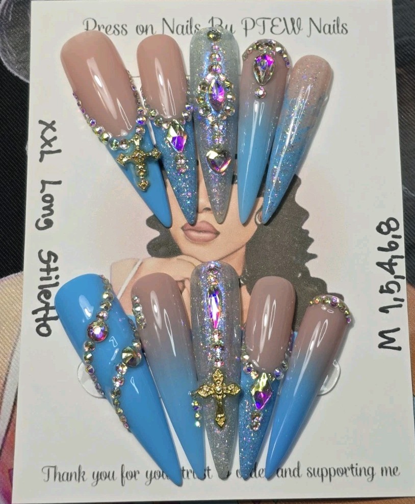 Handmade Press On Nails,Medium Size 1,5,4,6,8 XXL Long Stiletto