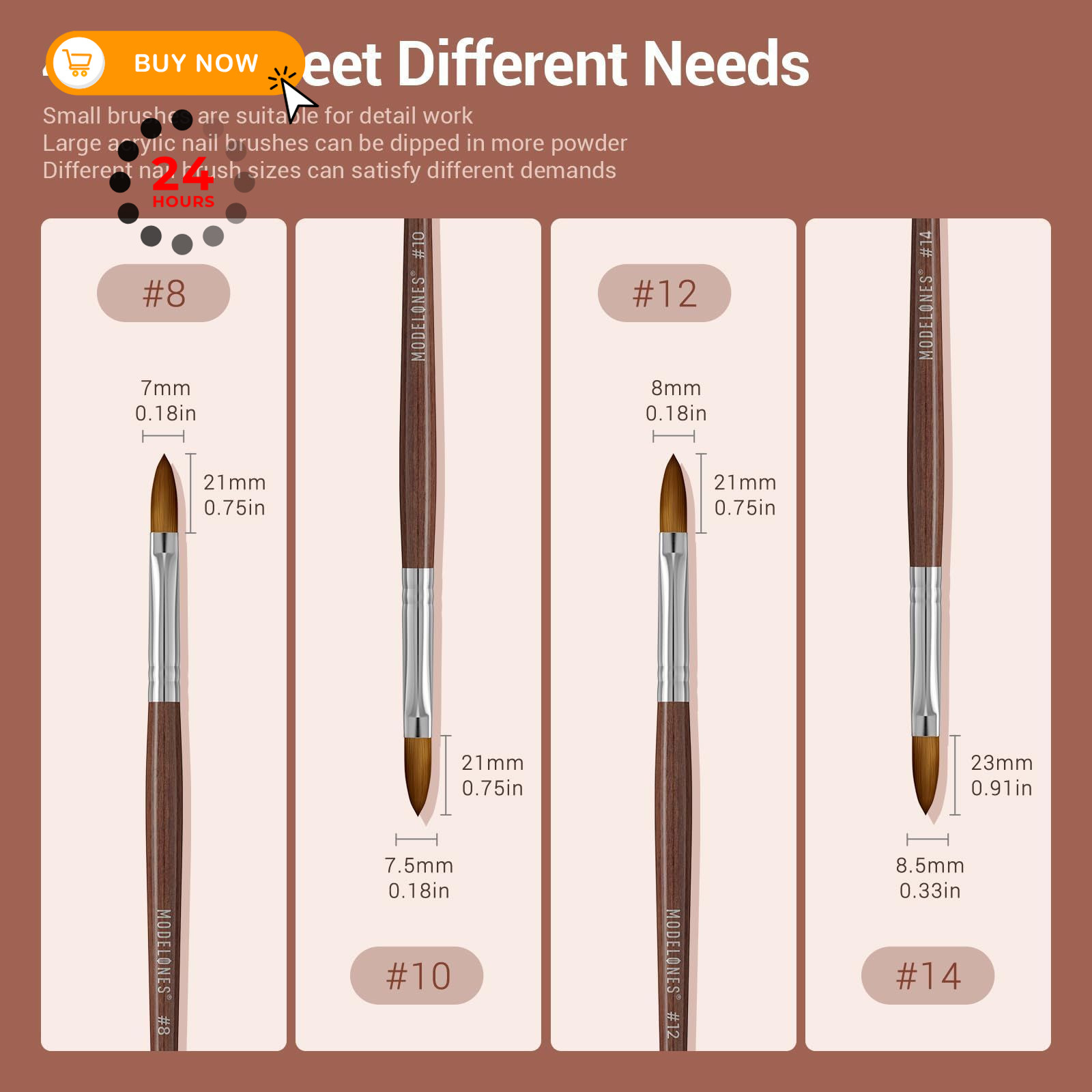 Modelones Kolinsky Sable Acrylic Nail Art Brushes #14 14, Red