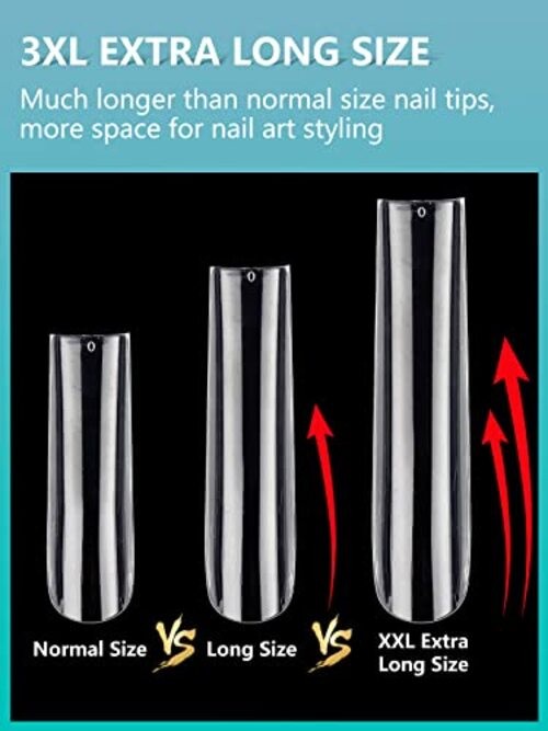 3XL Clear Full Cover Square Nail Tips for Acrylic Nails 504pcs with box