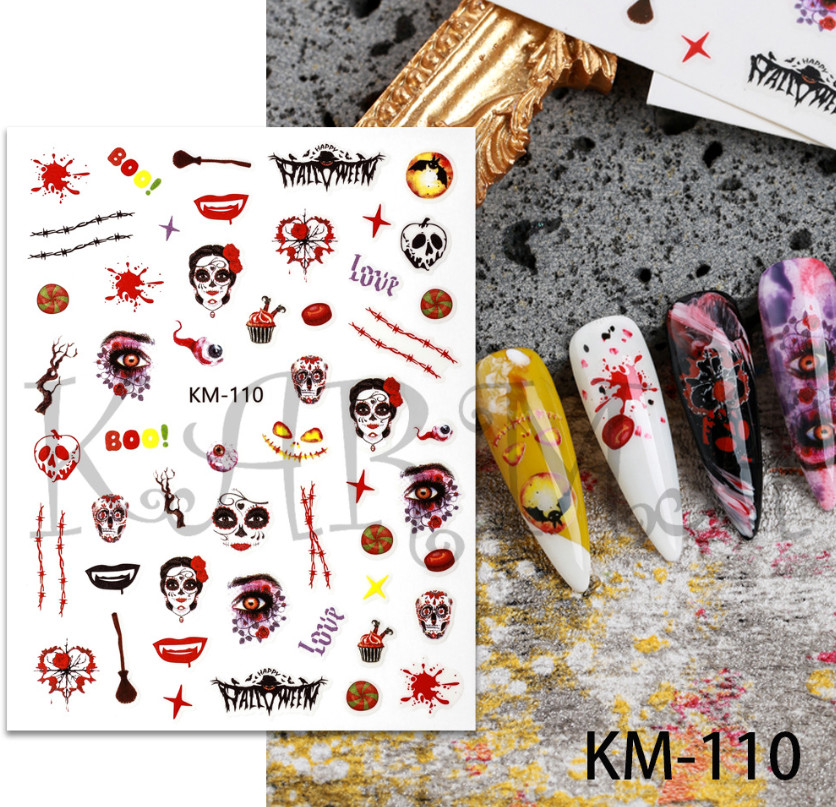 Halloween Nail Art Stickers Skull Bone Skeleton Pumpkin Horror Ghost Slider NH22