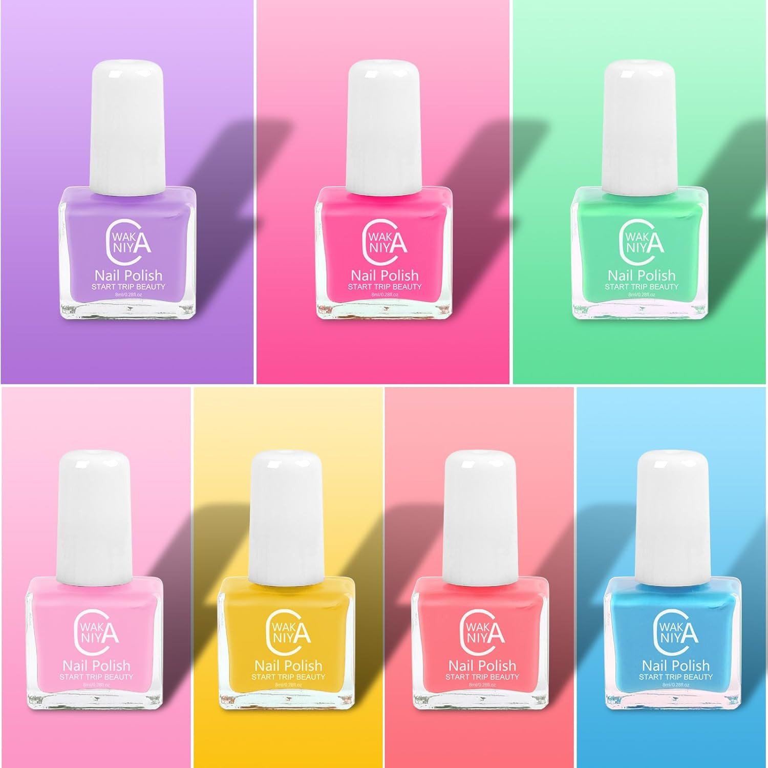 Kids Non Toxic Nail Polish Set for Girls with Gems Nail Stickers, 7 Color Peel-O