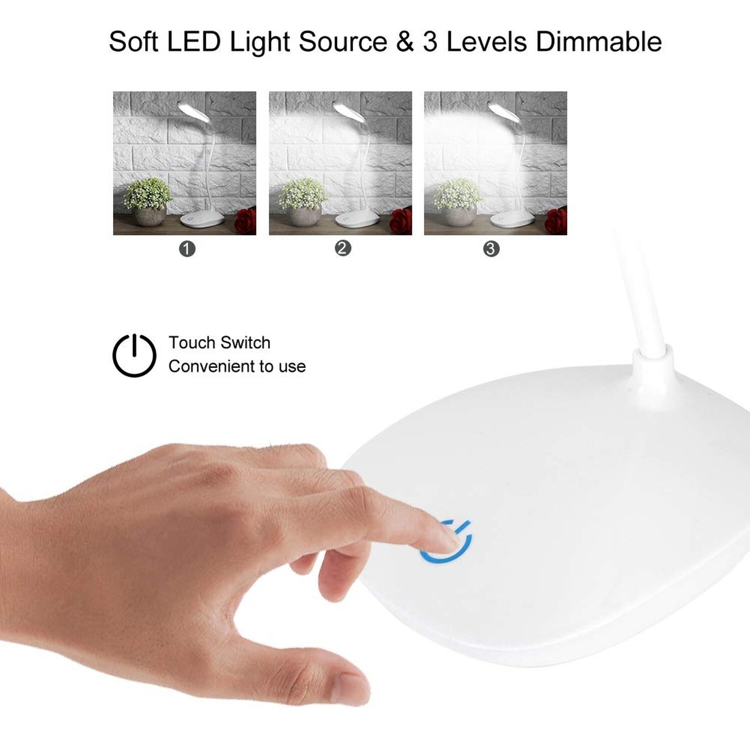 USB Charging Table Lamp with Flexible Neck, 3 Levels Dimmable LED Desk Light …