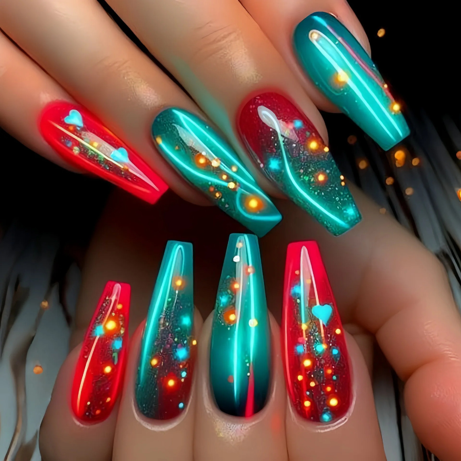 Y2K Press On False Nails 24pcs Set Sunset Heart Leopard Print Short Medium Long