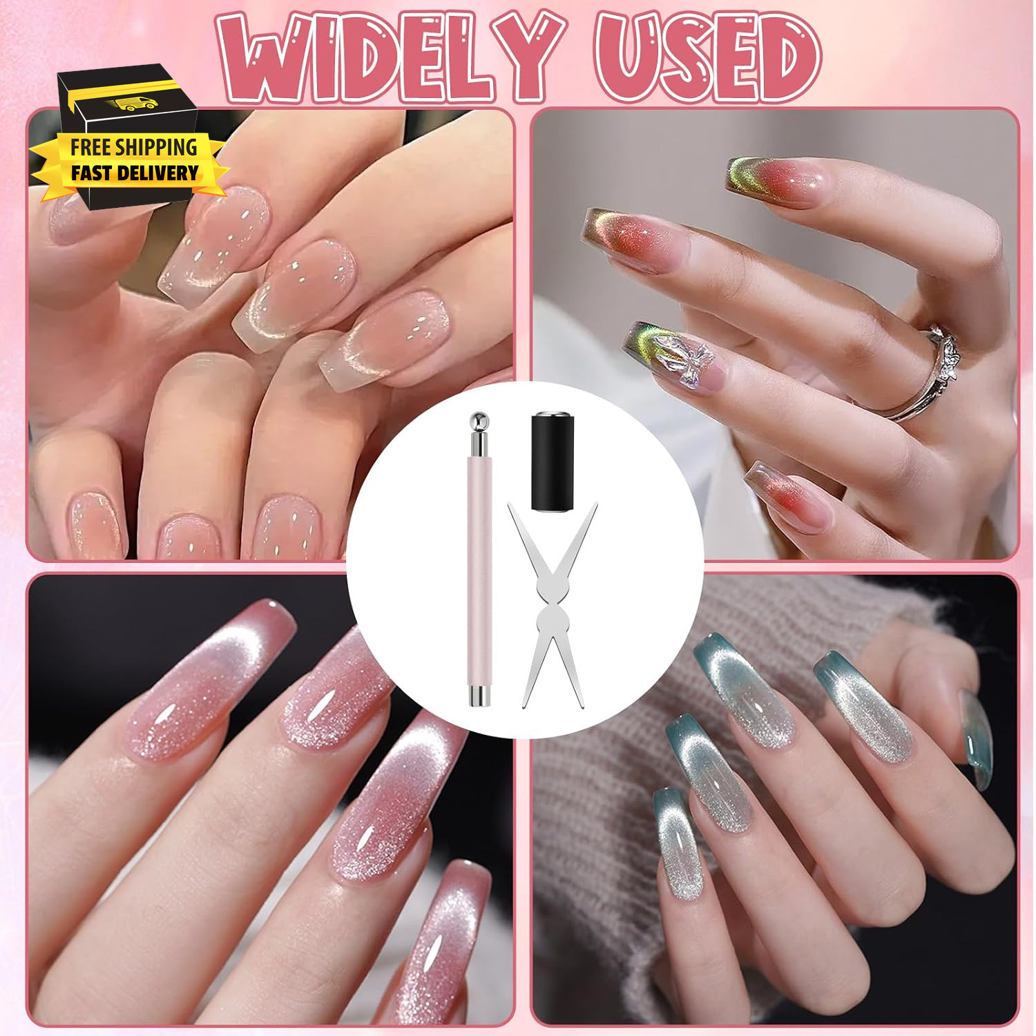 3Pcs Cat Eye Magnet for Nails – 3-In-1 Nail Art Magnet Kit with Scissor & Cylind