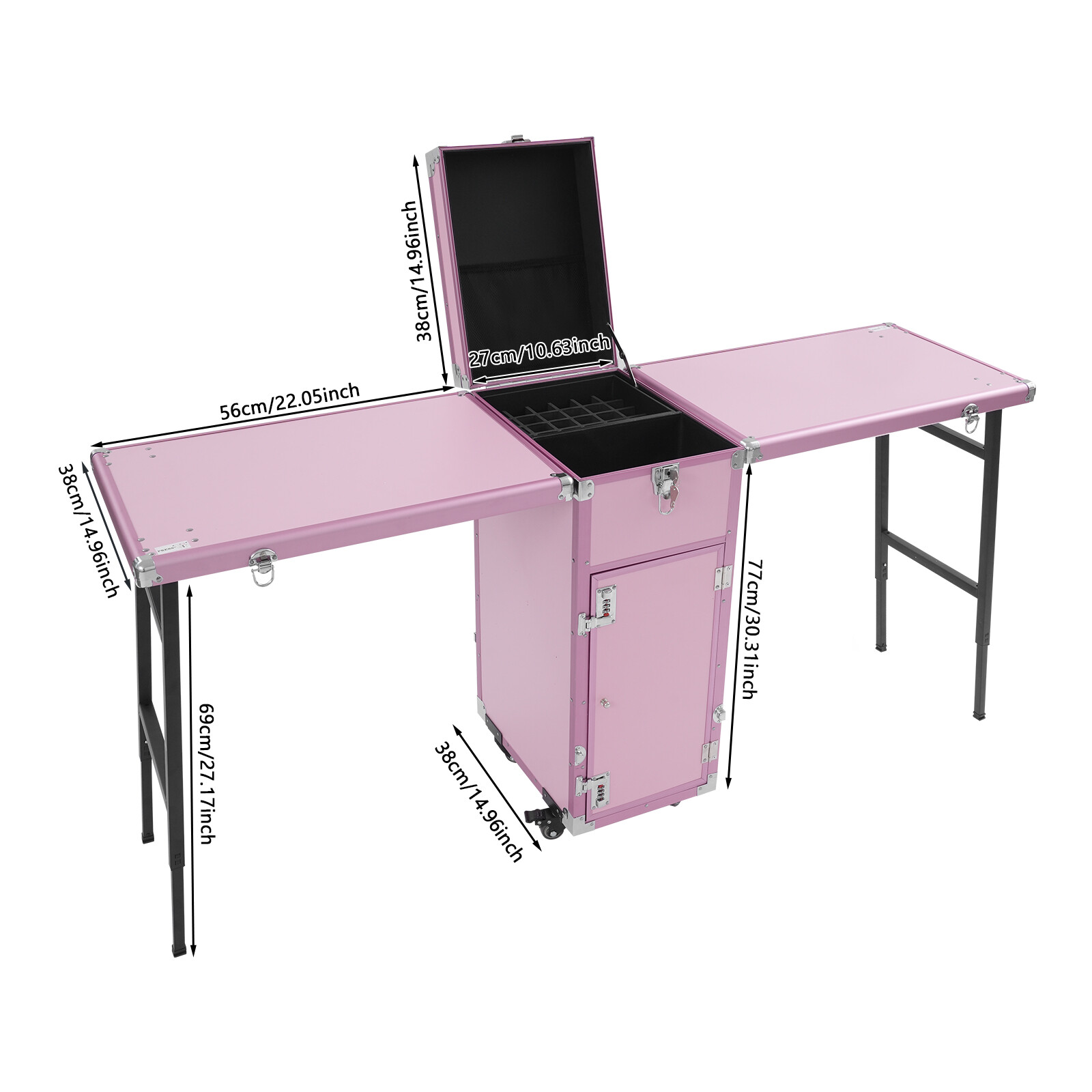 Portable Nail Table Desk, Foldable Rolling Manicure Table, 2 Desktop Case
