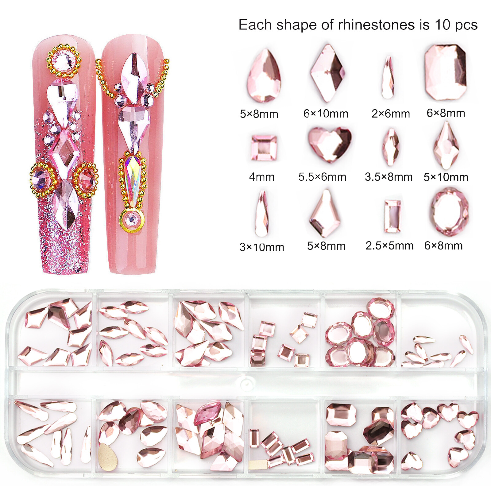 12Box/Set Crystal Rhinestone Diamond 3D NON hotfix Nail Art Decoration 120pcs