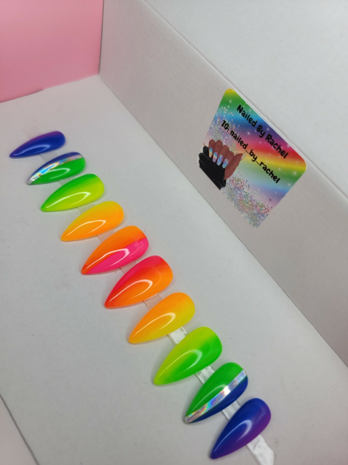 Neon Rainbow ombre nails bling medium stiletto PRESS ON NAILS pride summer nail