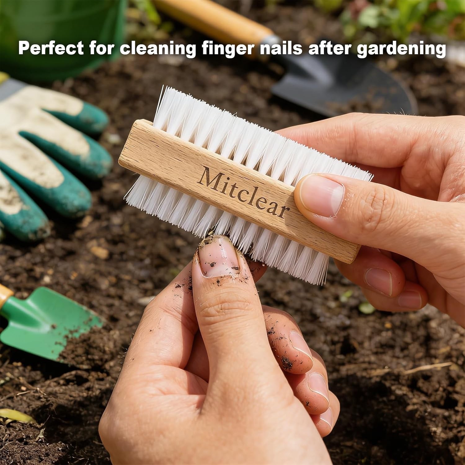 Mitclear Wooden Nail Brush, Nail Scrubbing Brushes with Hard Plastic Bristle
