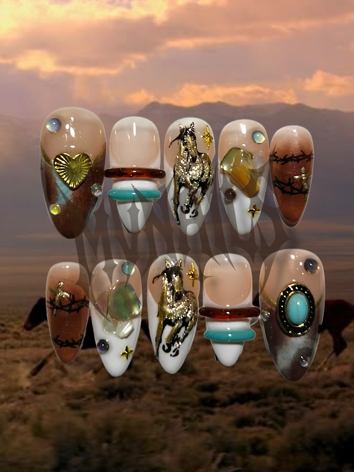 Western Theme Press On Nails HANDMADE