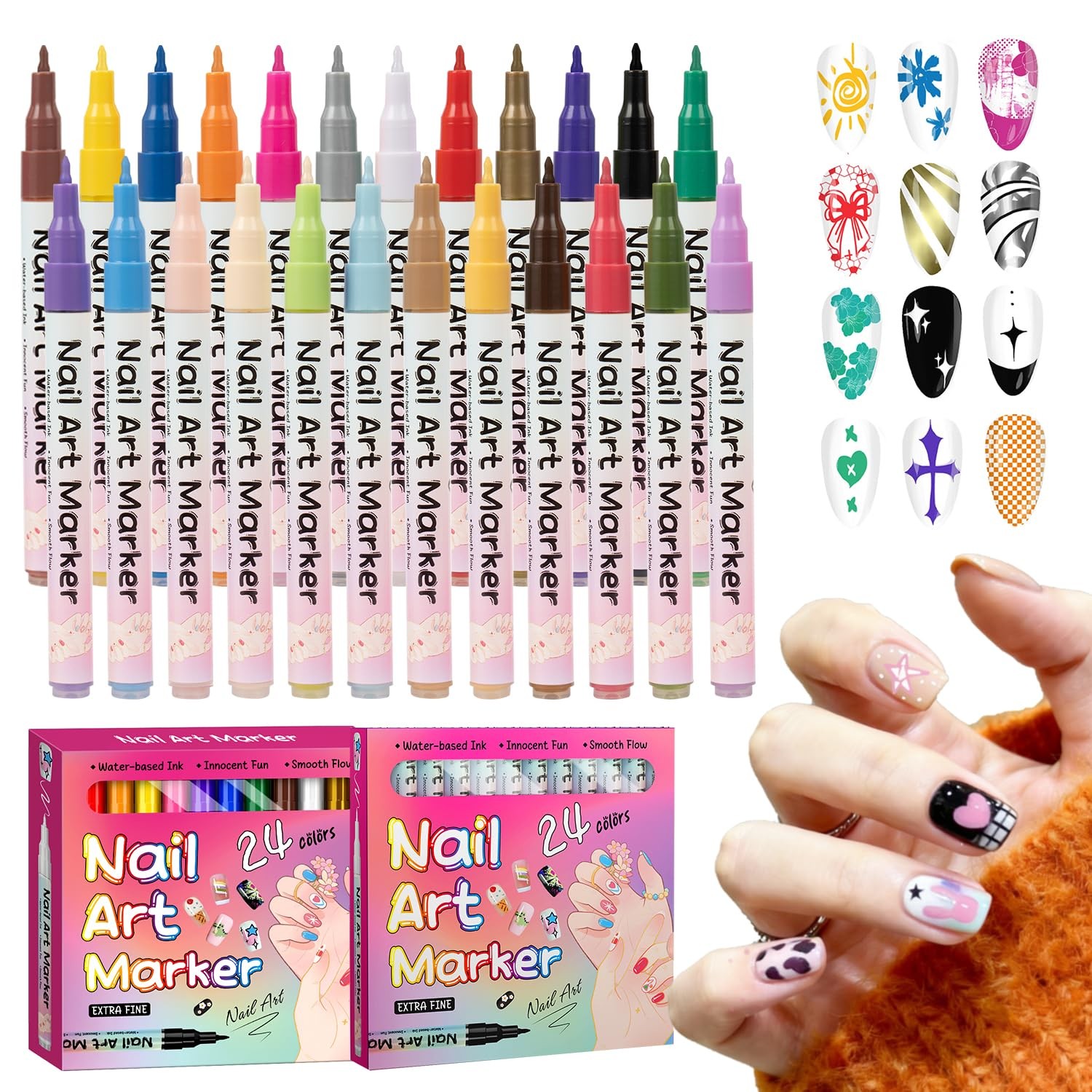 RFENLY 24 Colors Nail Art Pens Set, 3D 0.5MM Polish Pens, DIY 02#