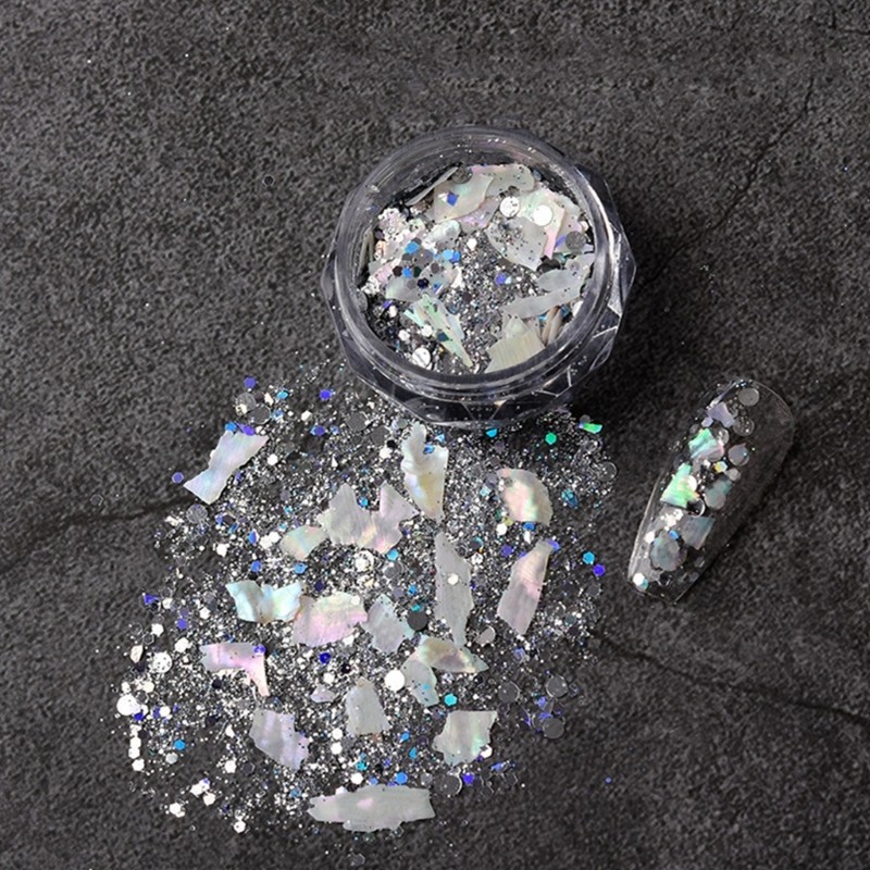 3D Abalone Seashells Slices,Irregular Nail Art Glitter Flakes Nail Art Supplies