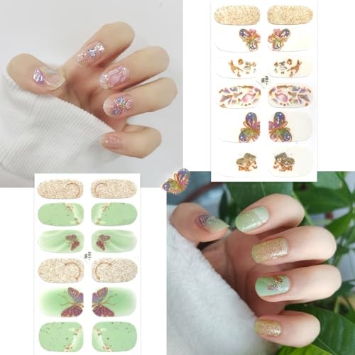 8 Sheets Nail Polish Strips Spring Summer Full Wrap Nail Marble Nail Stickers-7