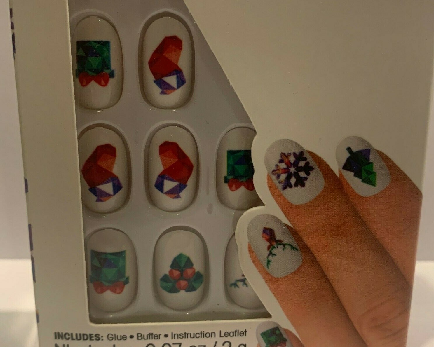 Lot Of 4 Elegant Touch SNOW FAKE – 24 Pack Nails 10 Sizes, Glue, Buffer
