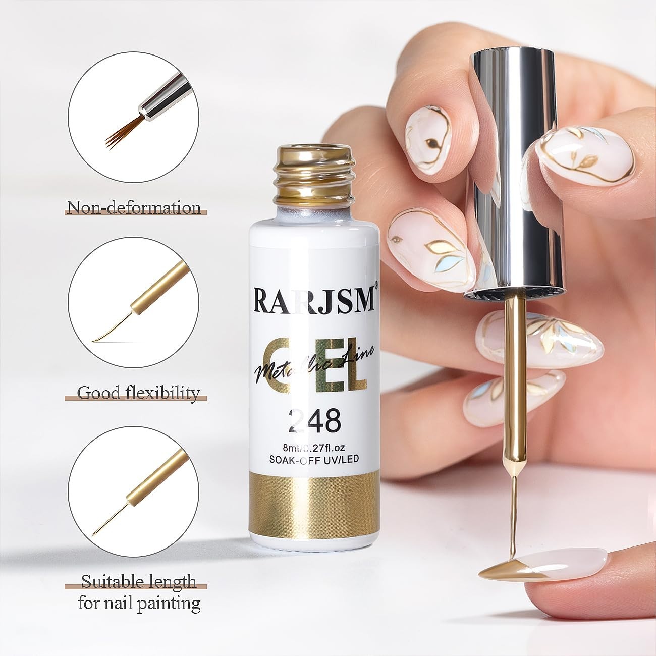 8ml Metallic Bronze Gold Nail Art Gel Liner – Chrome Mirror Effect for Elegance