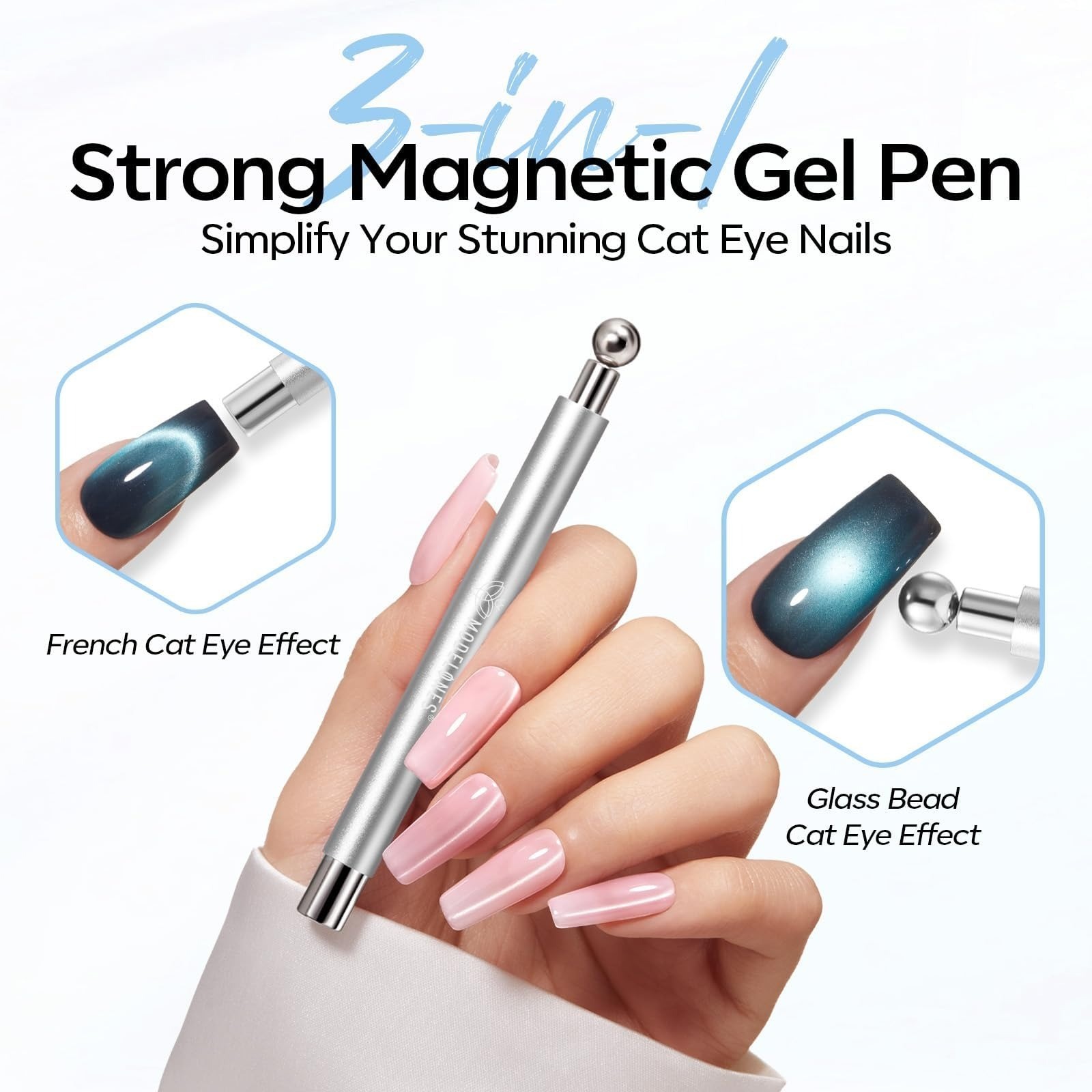 Modelones Cat Eye Magnet Pen Set – 5PCS Dual-head Nail Art Tool