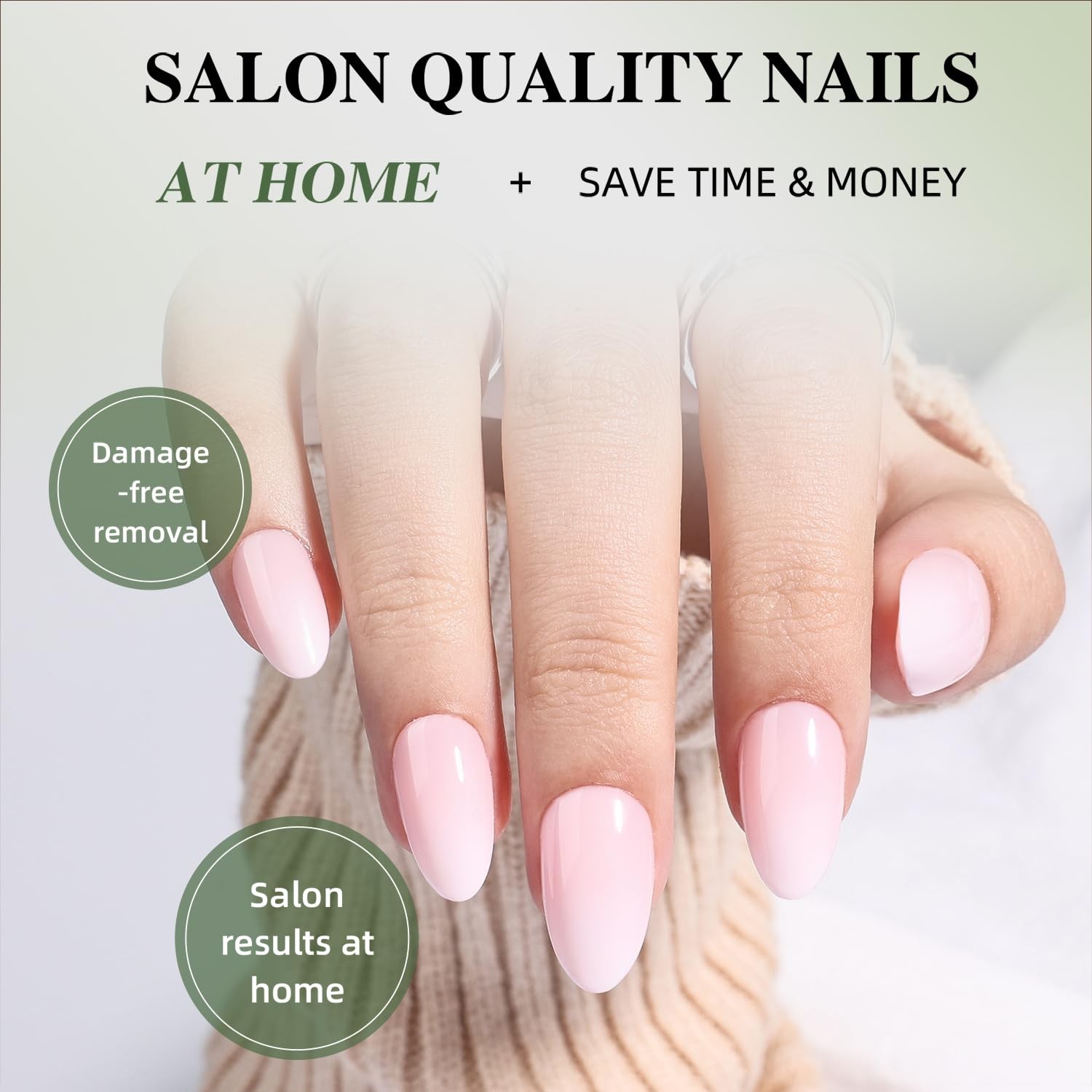 WiniBeauty Pink Ombre Almond Press On Nails