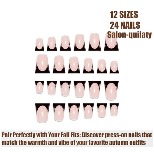 Black French Tip Press On Nails Short Duck Nails For Women Short Duck Nails 5